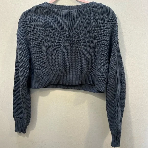 Anthropologie Slate Blue Gray Cropped Knit Sweater Size XXS - Picture 2 of 7